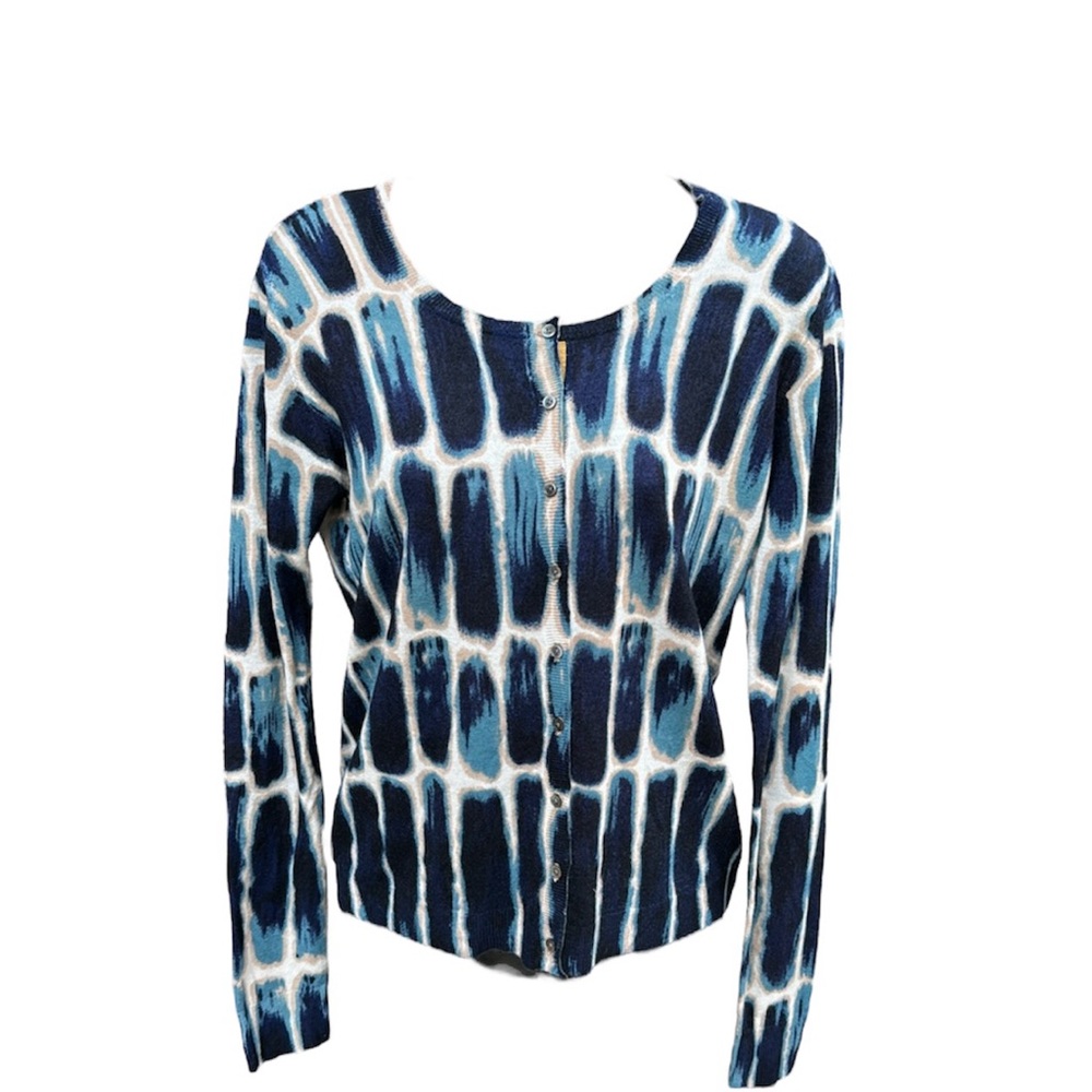 STEFAN GREEN cardigan in blues, ivory & tan, size 1 (S)